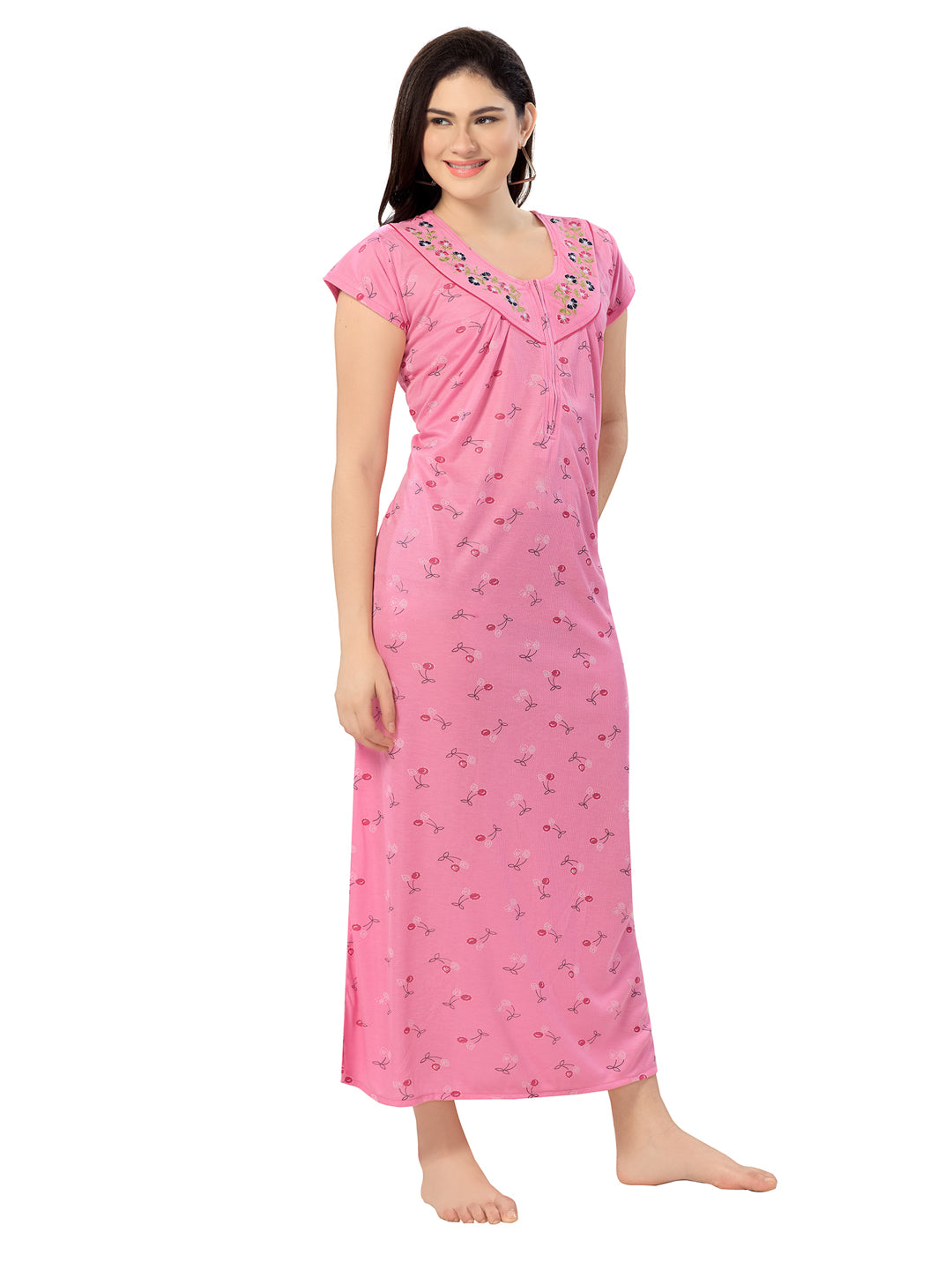 Women's Pure Cotton Blended Printed Maxi Dress for Daily & Night Wear Floral Nighty