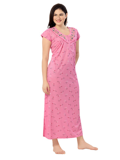 Women's Pure Cotton Blended Printed Maxi Dress for Daily & Night Wear Floral Nighty