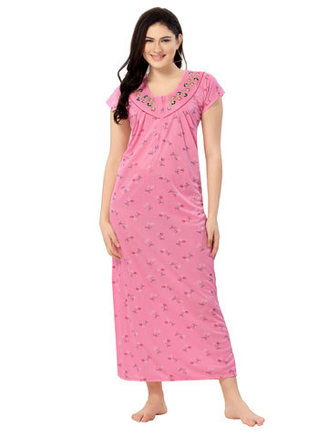 Women's Pure Cotton Blended Printed Maxi Dress for Daily & Night Wear Floral Nighty