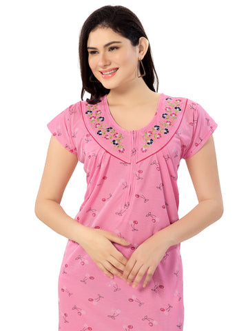 Women's Pure Cotton Blended Printed Maxi Dress for Daily & Night Wear Floral Nighty