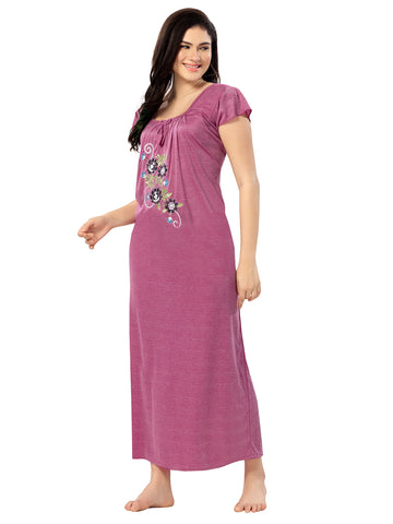Women's Pure Hosiery Cotton Blended Solid Maxi Dress for Daily & Night Wear Floral Nighty