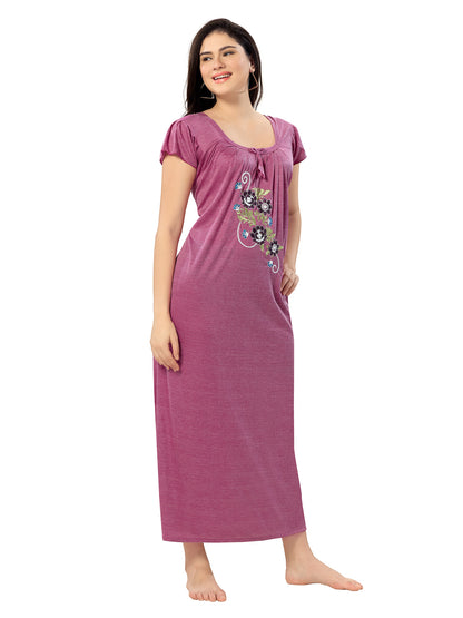 Women's Pure Hosiery Cotton Blended Solid Maxi Dress for Daily & Night Wear Floral Nighty
