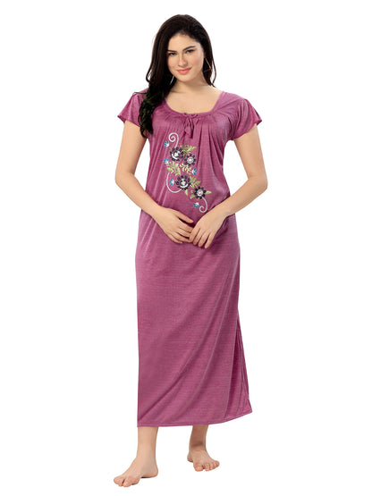 Women's Pure Hosiery Cotton Blended Solid Maxi Dress for Daily & Night Wear Floral Nighty