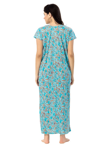 Women's Pure Cotton Blended Printed Maxi Dress for Daily & Night Wear Floral Nighty