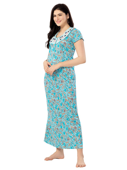 Women's Pure Cotton Blended Printed Maxi Dress for Daily & Night Wear Floral Nighty