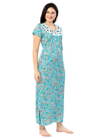 Women's Pure Cotton Blended Printed Maxi Dress for Daily & Night Wear Floral Nighty