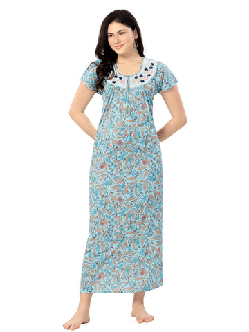Women's Pure Cotton Blended Printed Maxi Dress for Daily & Night Wear Floral Nighty