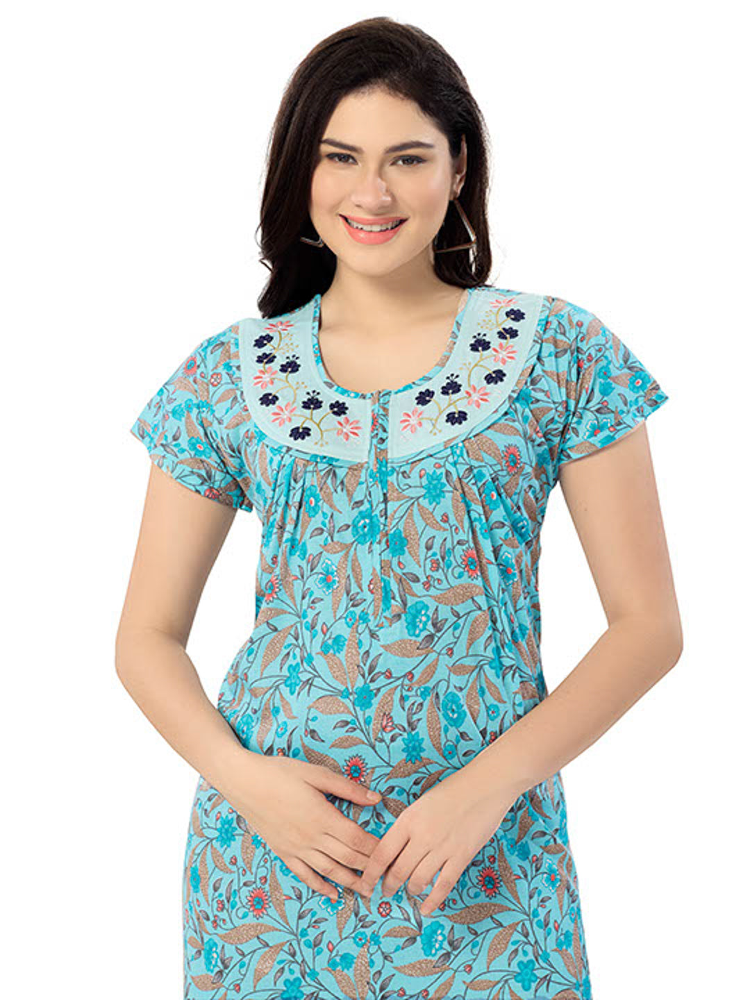 Women's Pure Cotton Blended Printed Maxi Dress for Daily & Night Wear Floral Nighty