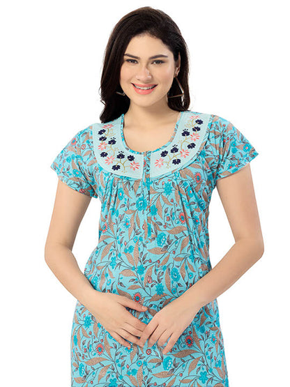 Women's Pure Cotton Blended Printed Maxi Dress for Daily & Night Wear Floral Nighty