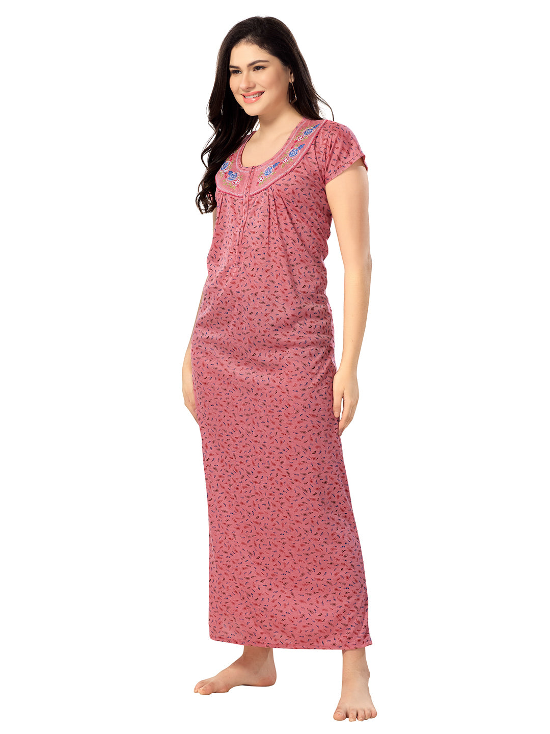 1277-Women's Pure Cotton Blended Printed Maxi Dress for Daily & Night Wear Floral Nighty