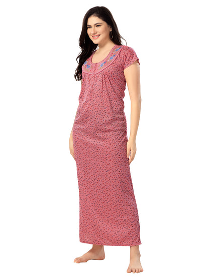 1277-Women's Pure Cotton Blended Printed Maxi Dress for Daily & Night Wear Floral Nighty
