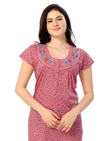 1277-Women's Pure Cotton Blended Printed Maxi Dress for Daily & Night Wear Floral Nighty