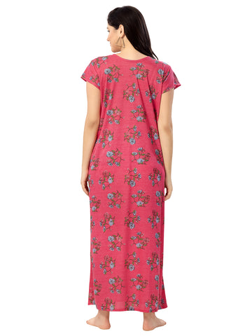 Women's Pure Cotton Blended Printed Maxi Dress for Daily & Night Wear Floral Nighty