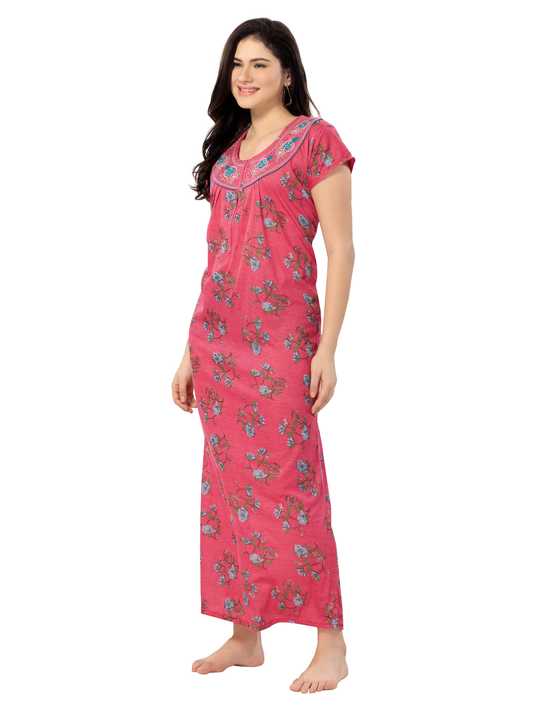 Women's Pure Cotton Blended Printed Maxi Dress for Daily & Night Wear Floral Nighty