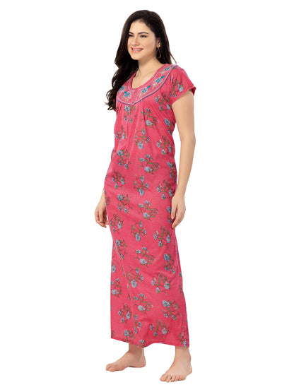 Women's Pure Cotton Blended Printed Maxi Dress for Daily & Night Wear Floral Nighty