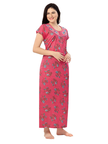 Women's Pure Cotton Blended Printed Maxi Dress for Daily & Night Wear Floral Nighty