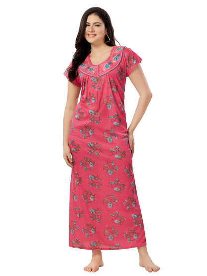 Women's Pure Cotton Blended Printed Maxi Dress for Daily & Night Wear Floral Nighty
