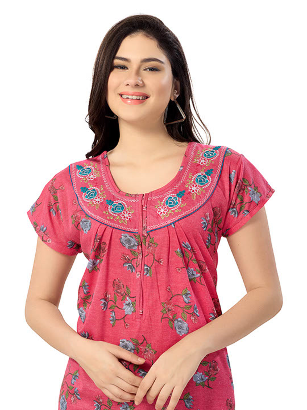 Women's Pure Cotton Blended Printed Maxi Dress for Daily & Night Wear Floral Nighty