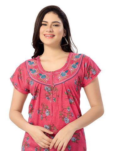 Women's Pure Cotton Blended Printed Maxi Dress for Daily & Night Wear Floral Nighty