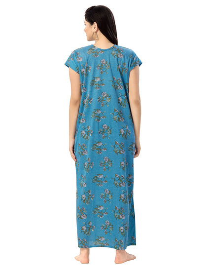 Women's Pure Cotton Blended Printed Maxi Dress for Daily & Night Wear Floral Nighty