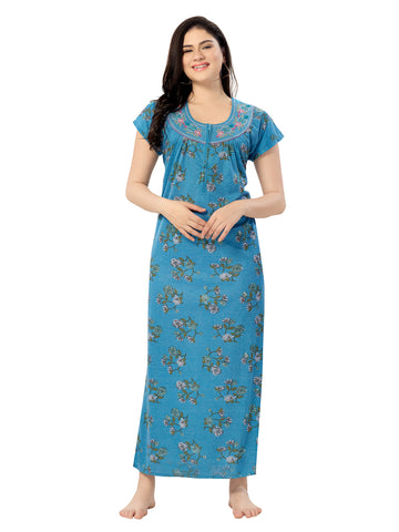 Women's Pure Cotton Blended Printed Maxi Dress for Daily & Night Wear Floral Nighty