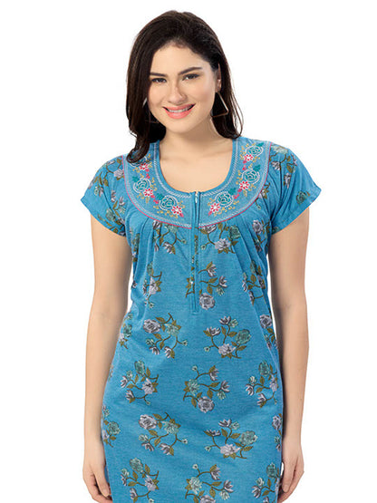 Women's Pure Cotton Blended Printed Maxi Dress for Daily & Night Wear Floral Nighty