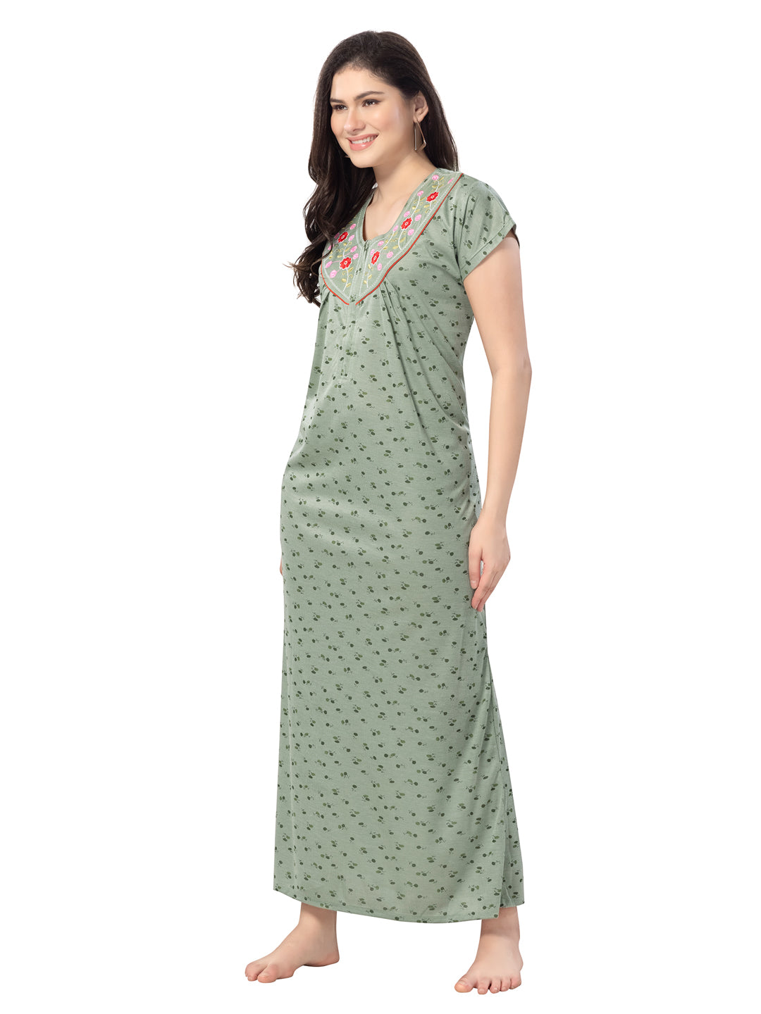 1340 Women's Pure Cotton Blended Printed Maxi Dress for Daily & Night Wear Floral Nighty