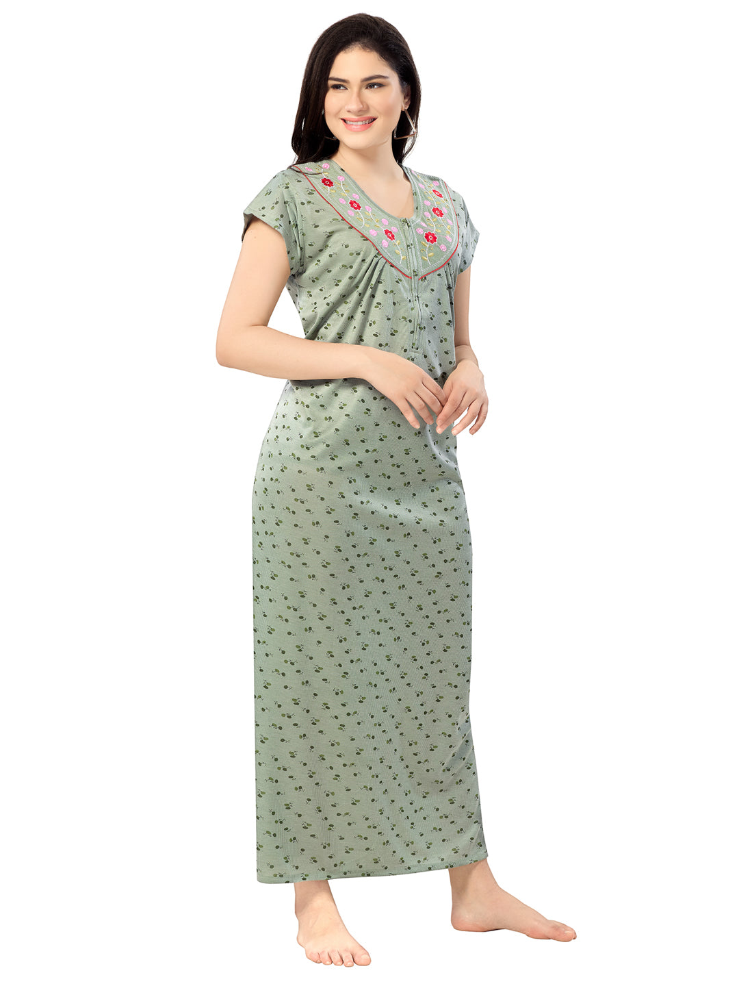1340 Women's Pure Cotton Blended Printed Maxi Dress for Daily & Night Wear Floral Nighty