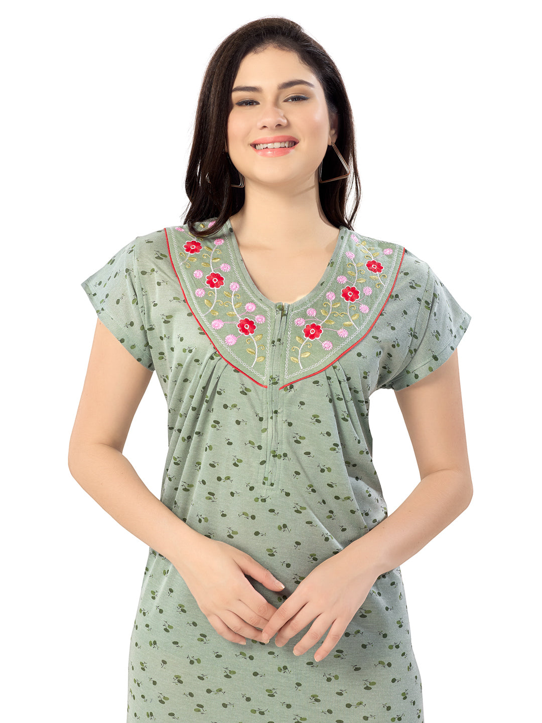 1340 Women's Pure Cotton Blended Printed Maxi Dress for Daily & Night Wear Floral Nighty