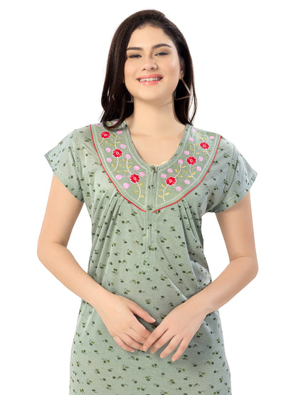 1340 Women's Pure Cotton Blended Printed Maxi Dress for Daily & Night Wear Floral Nighty
