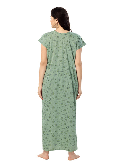 Women's Pure Cotton Blended Printed Maxi Dress for Daily & Night Wear Floral Nighty