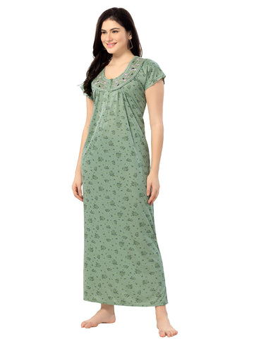 Women's Pure Cotton Blended Printed Maxi Dress for Daily & Night Wear Floral Nighty