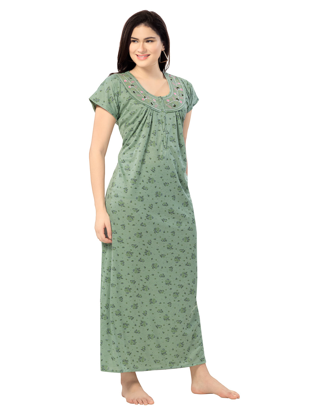 Women's Pure Cotton Blended Printed Maxi Dress for Daily & Night Wear Floral Nighty
