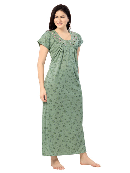 Women's Pure Cotton Blended Printed Maxi Dress for Daily & Night Wear Floral Nighty