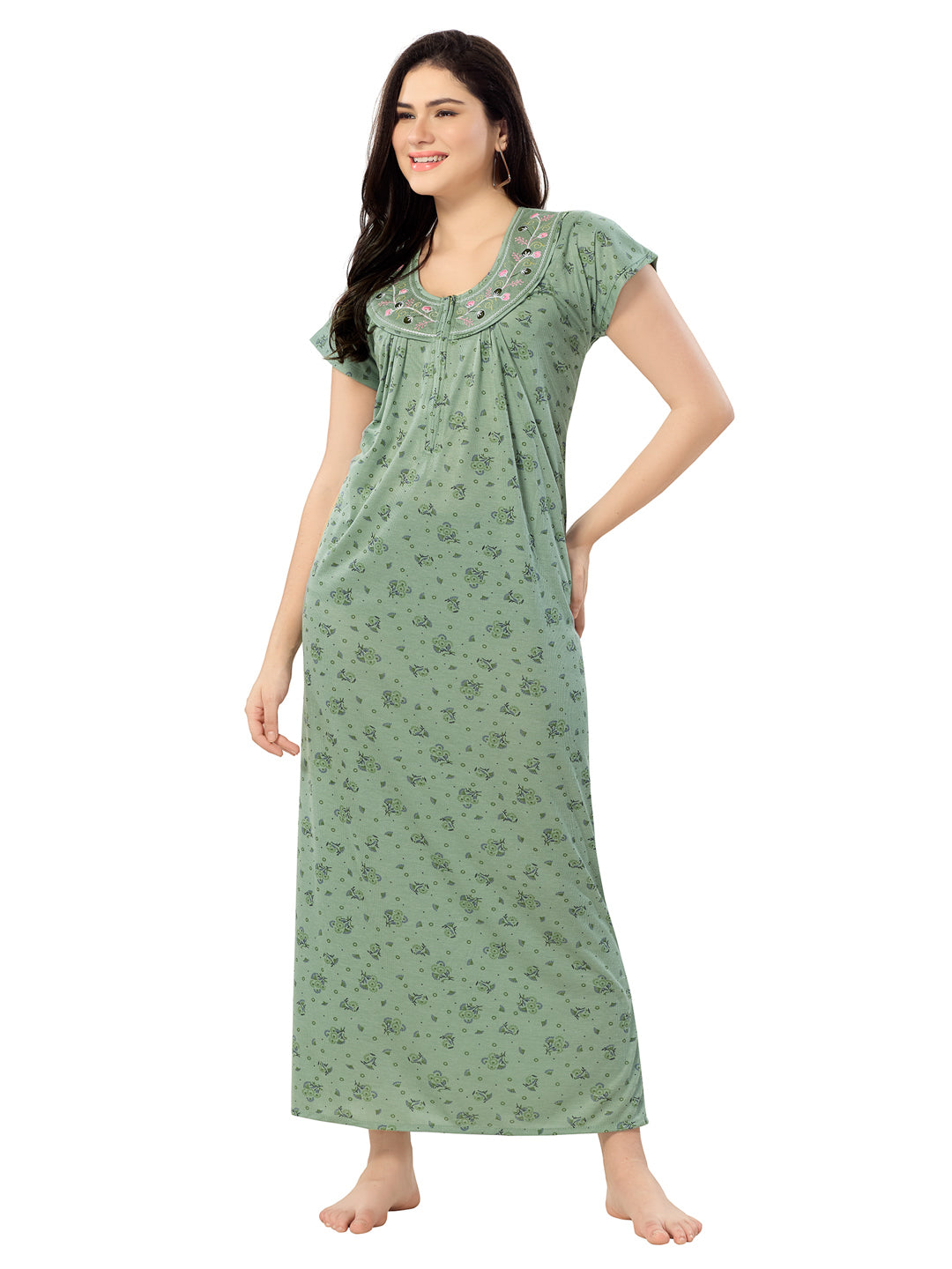 Women's Pure Cotton Blended Printed Maxi Dress for Daily & Night Wear Floral Nighty
