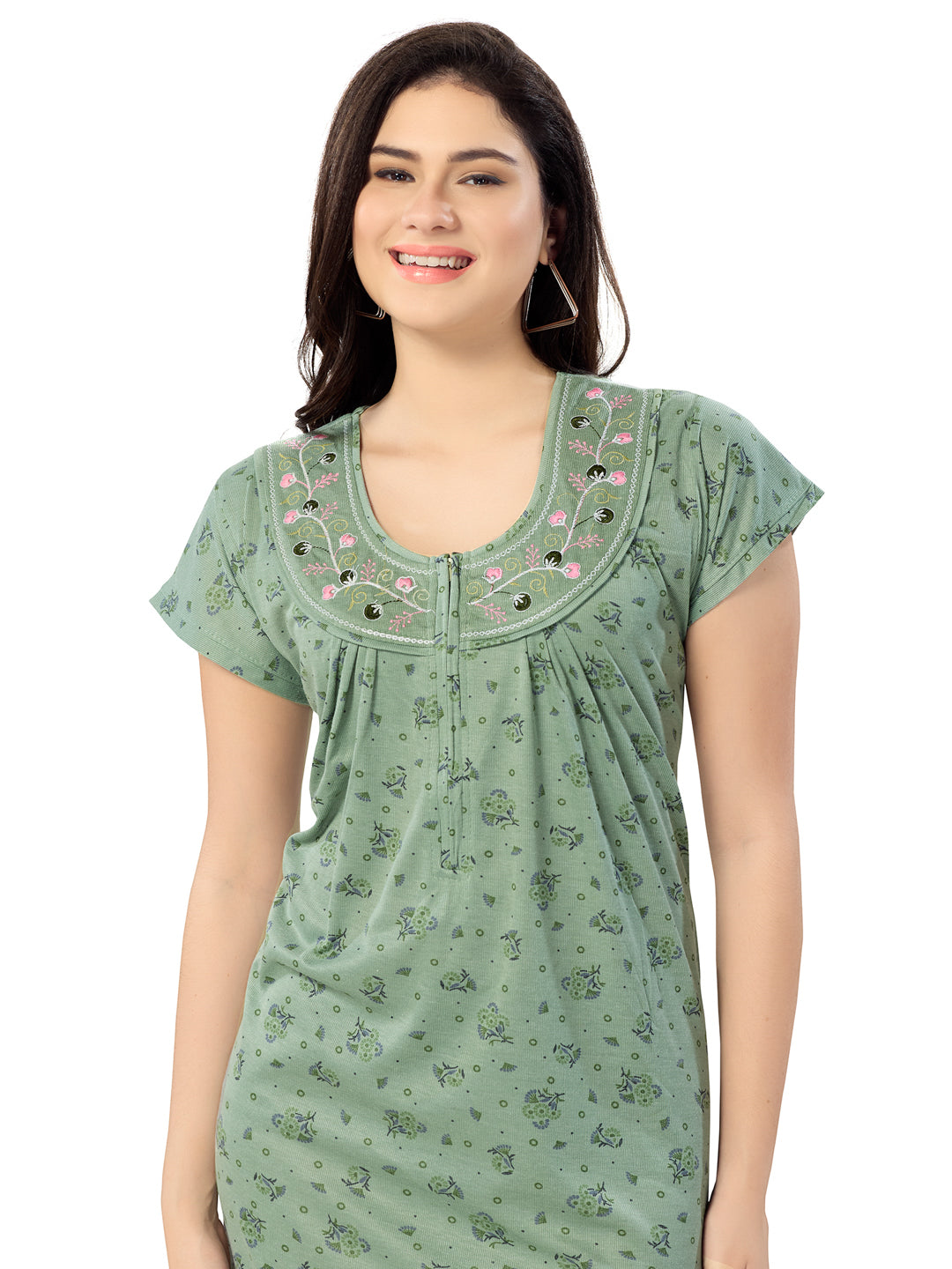 Women's Pure Cotton Blended Printed Maxi Dress for Daily & Night Wear Floral Nighty