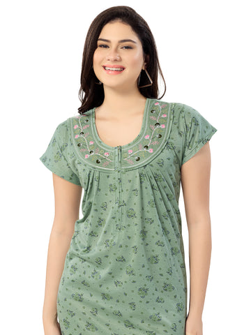 Women's Pure Cotton Blended Printed Maxi Dress for Daily & Night Wear Floral Nighty