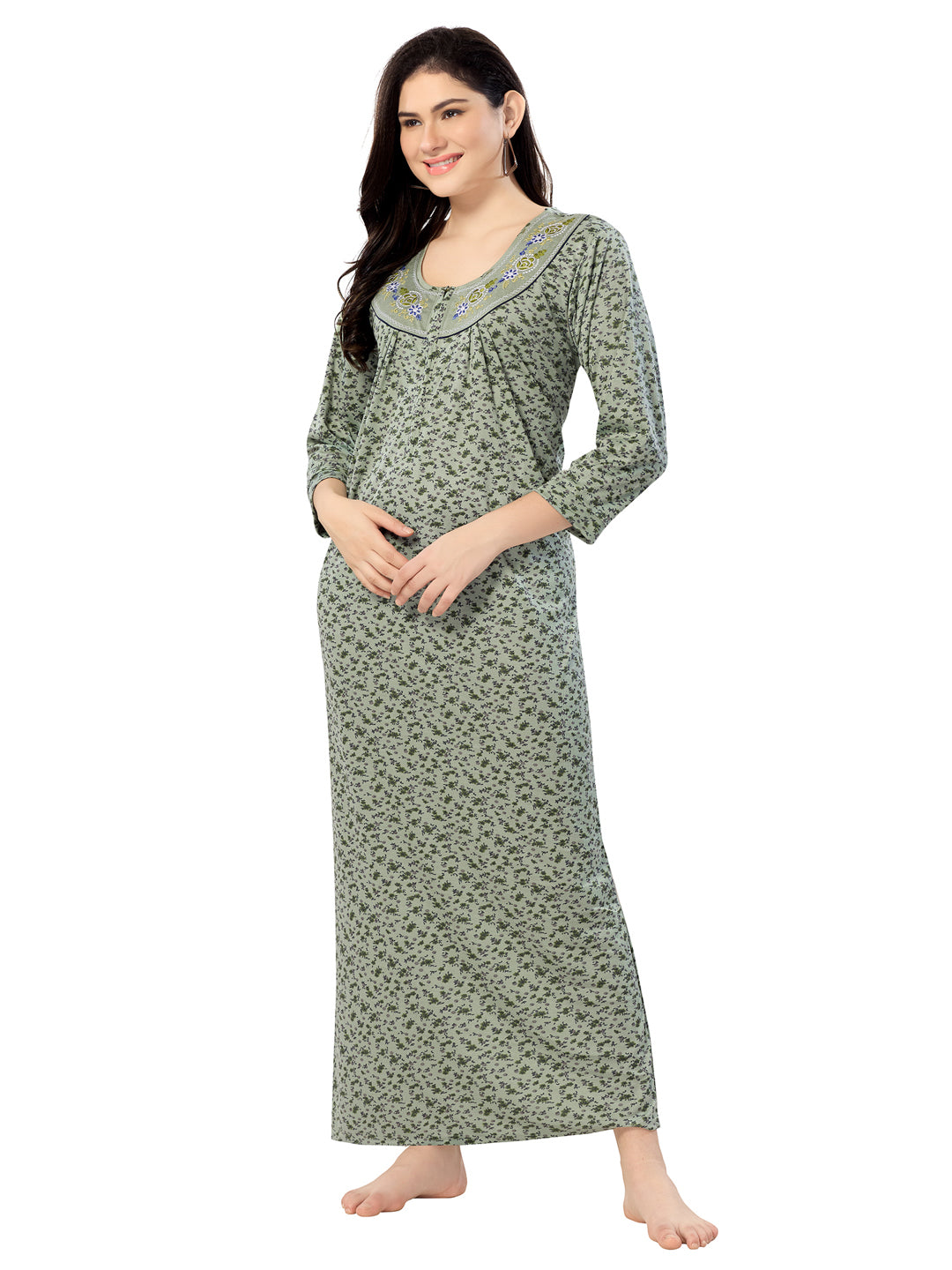Women's Pure Cotton Blended Printed Maxi Dress for Daily & Night Wear Floral Nighty