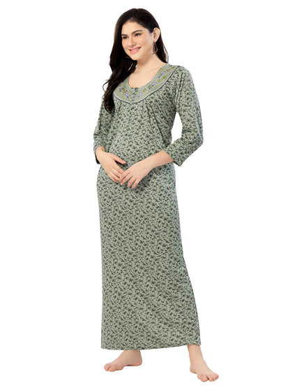 Women's Pure Cotton Blended Printed Maxi Dress for Daily & Night Wear Floral Nighty