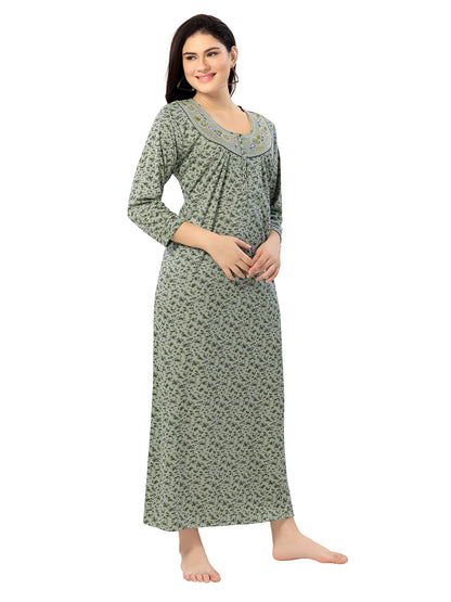 Women's Pure Cotton Blended Printed Maxi Dress for Daily & Night Wear Floral Nighty