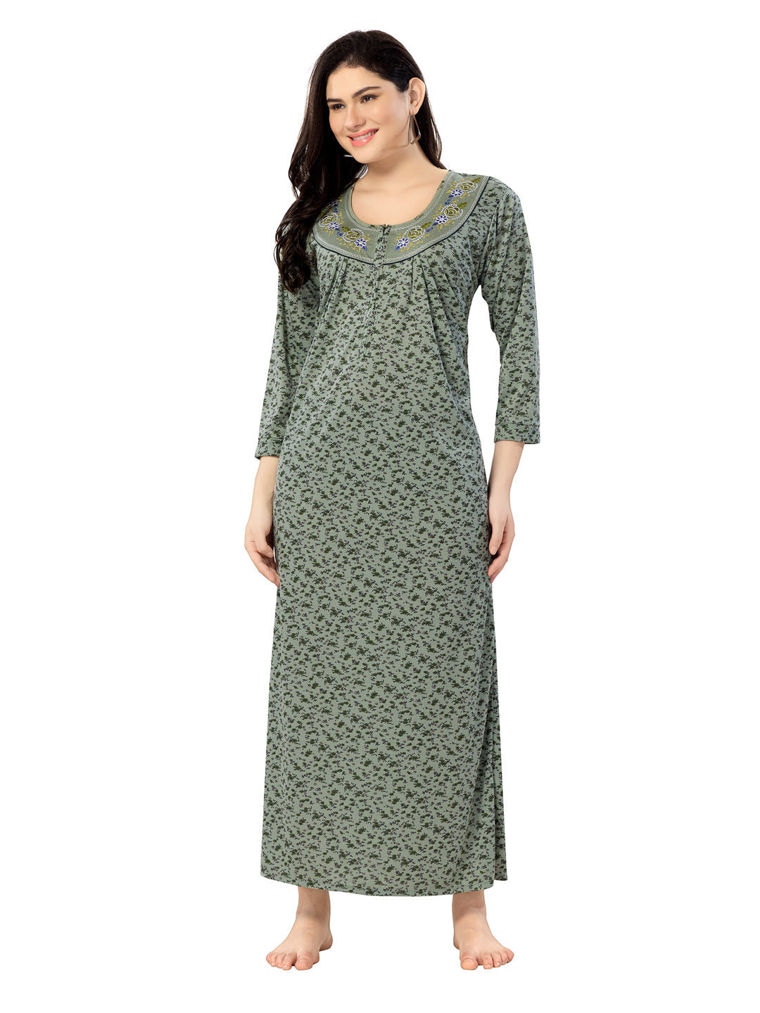 Women's Pure Cotton Blended Printed Maxi Dress for Daily & Night Wear Floral Nighty