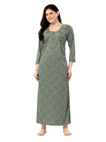 Women's Pure Cotton Blended Printed Maxi Dress for Daily & Night Wear Floral Nighty