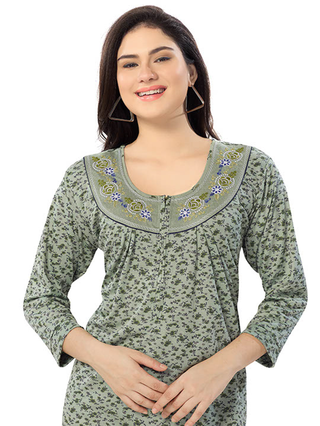 Women's Pure Cotton Blended Printed Maxi Dress for Daily & Night Wear Floral Nighty