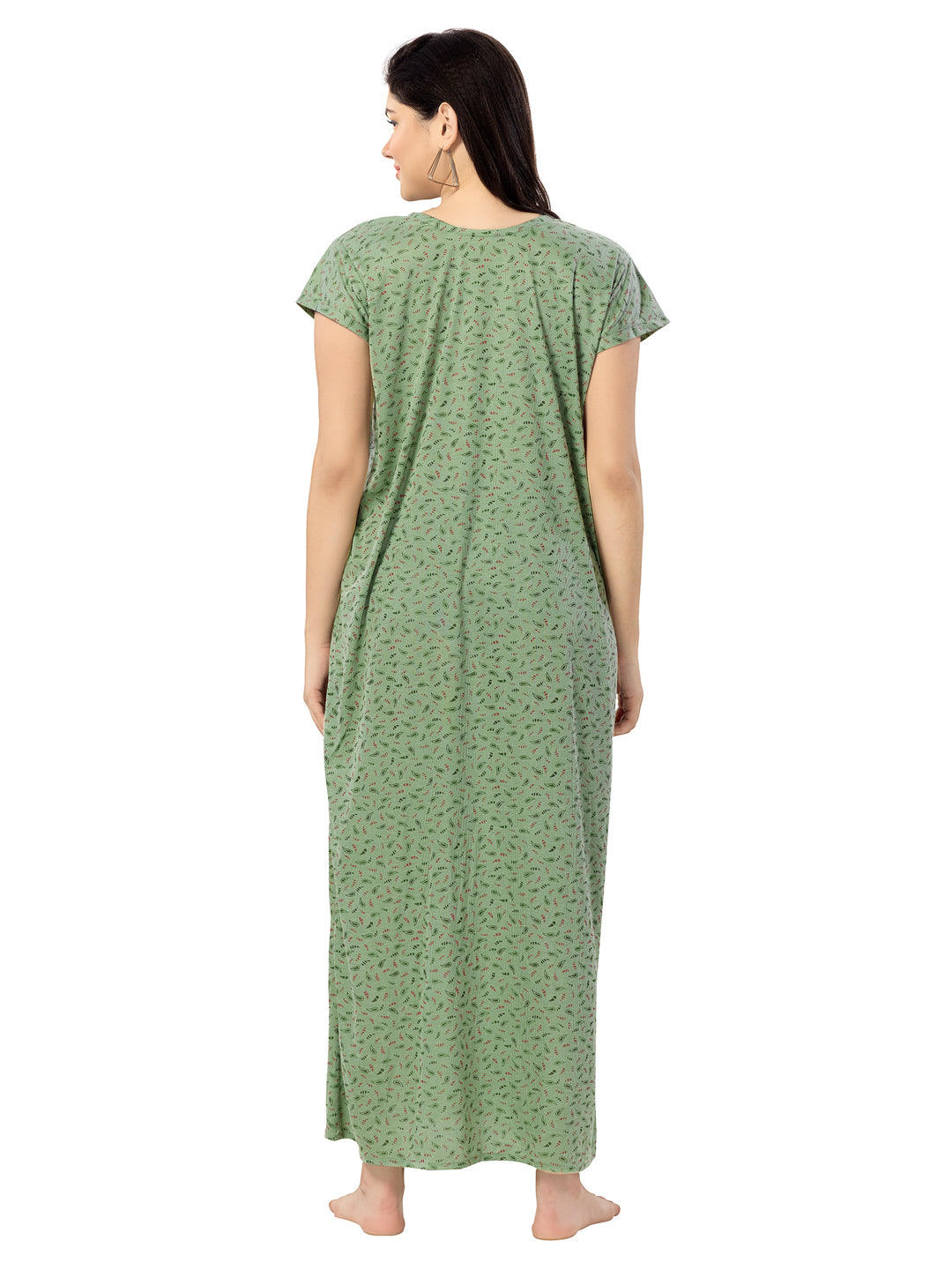 1277-Women's Pure Cotton Blended Printed Maxi Dress for Daily & Night Wear Floral Nighty