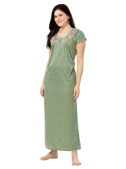 1277-Women's Pure Cotton Blended Printed Maxi Dress for Daily & Night Wear Floral Nighty