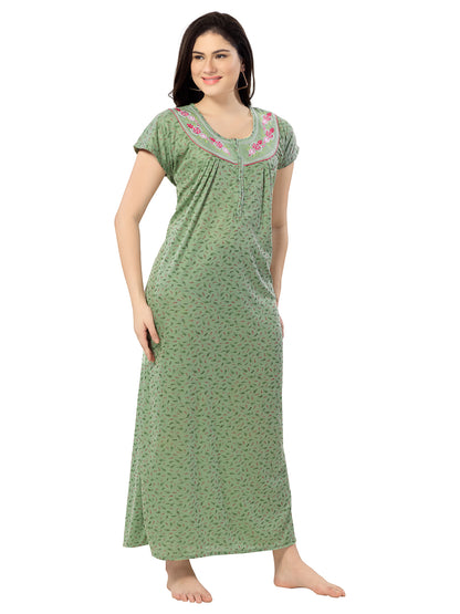 1277-Women's Pure Cotton Blended Printed Maxi Dress for Daily & Night Wear Floral Nighty