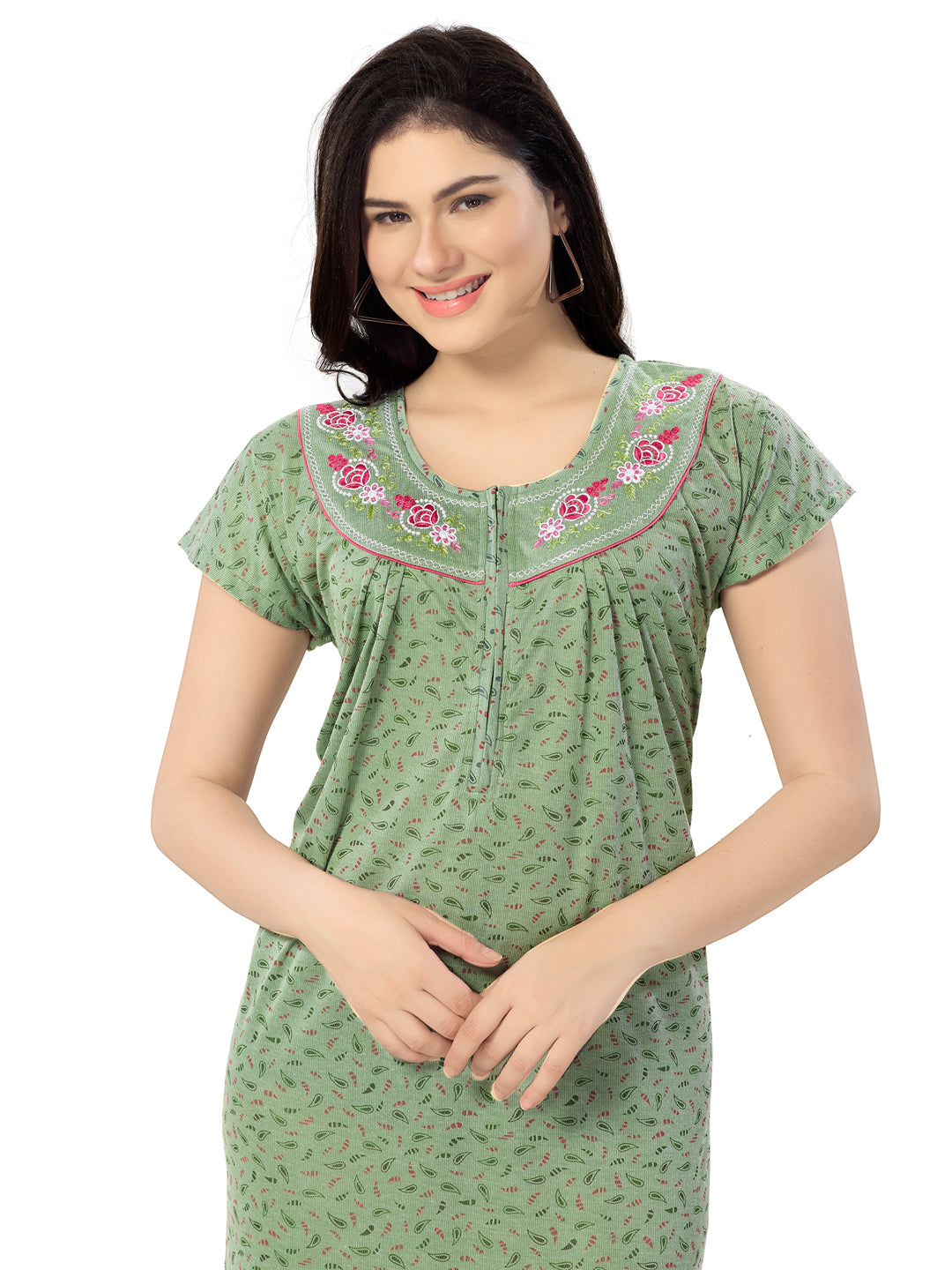 1277-Women's Pure Cotton Blended Printed Maxi Dress for Daily & Night Wear Floral Nighty