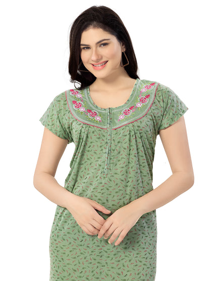 1277-Women's Pure Cotton Blended Printed Maxi Dress for Daily & Night Wear Floral Nighty