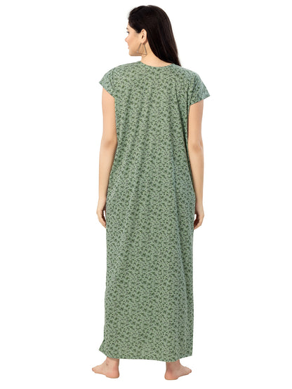 Women's Pure Cotton Hosiery Blended Printed Maxi Dress for Daily & Night Wear Floral Nighty