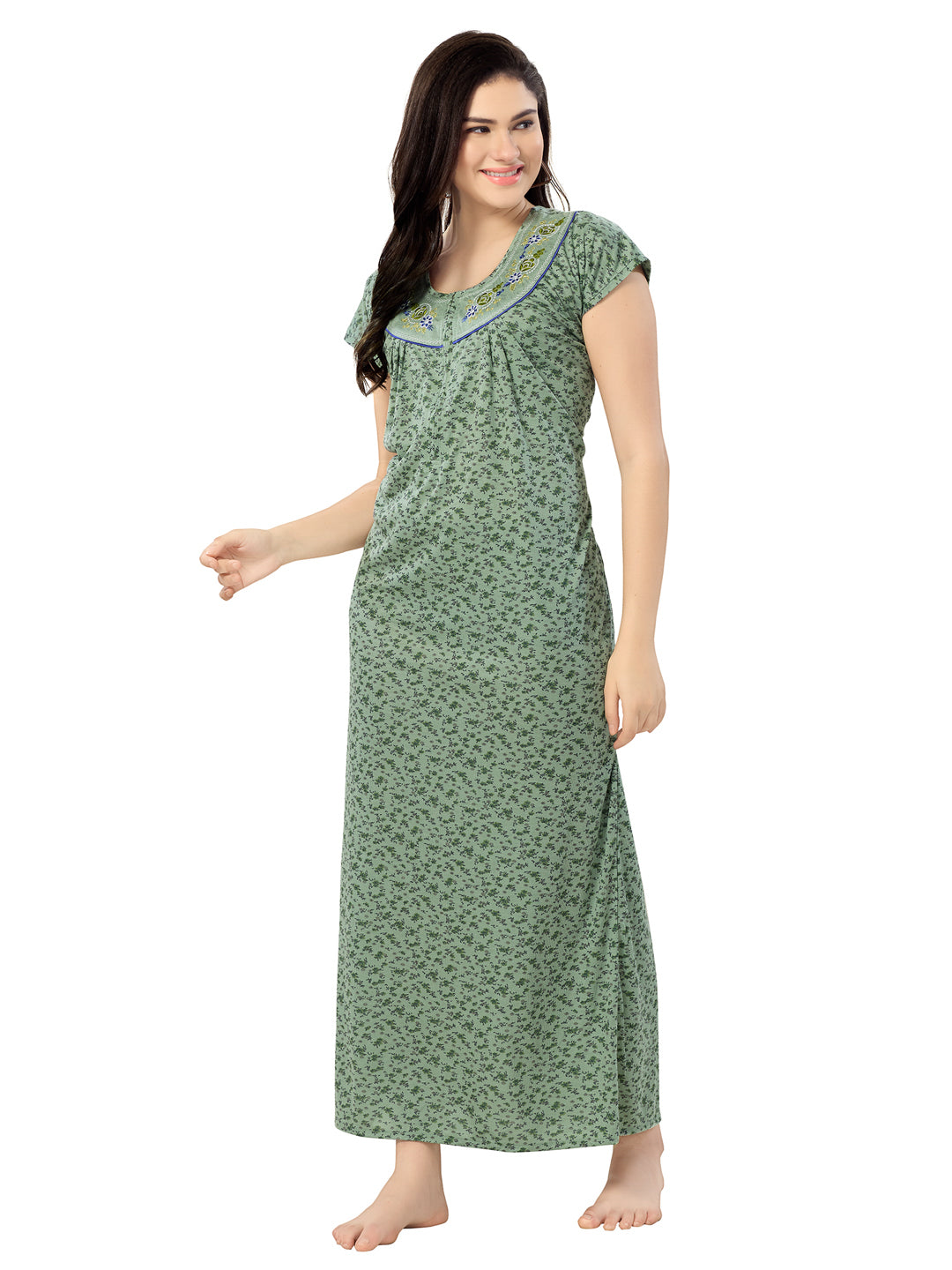 Women's Pure Cotton Hosiery Blended Printed Maxi Dress for Daily & Night Wear Floral Nighty